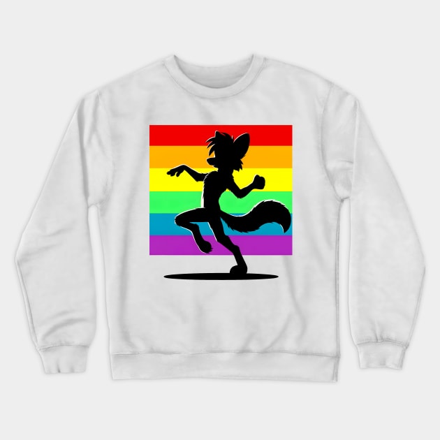 Rainbow LGBTQ Furry Pride Dancing Fox Fursona Crewneck Sweatshirt by Blue Bull Bazaar